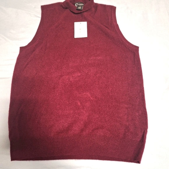 Bloomingdale's Cashmere sleeveless mock turtleneck wine colored  sweater in XL - Picture 1 of 7